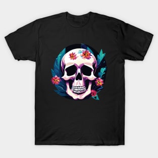 Happy skull with flowers #1 T-Shirt